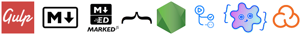 Gulp, Markdown, MarkedJS, Mustache, NodeJS, GitHub Actions, Glob, Sonar Cloud